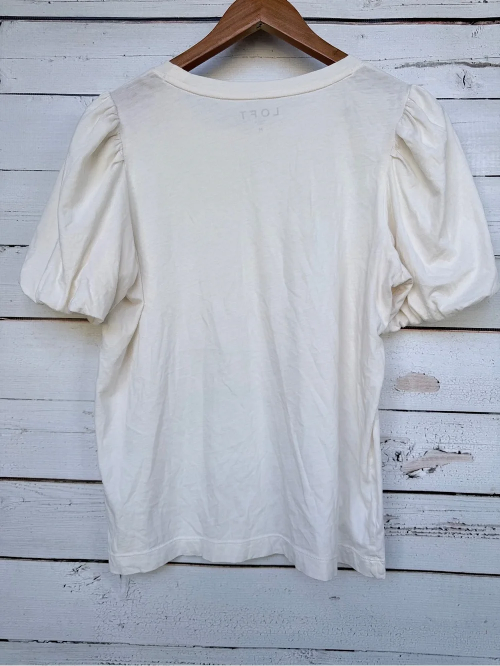 LOFT Beaded Floral Embellished Puff Sleeve Crew Neck Knit Blouse Top - Medium